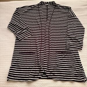 XL T by Talbots Black and White Stripe 3/4 Sleeve Open-Front Cardigan